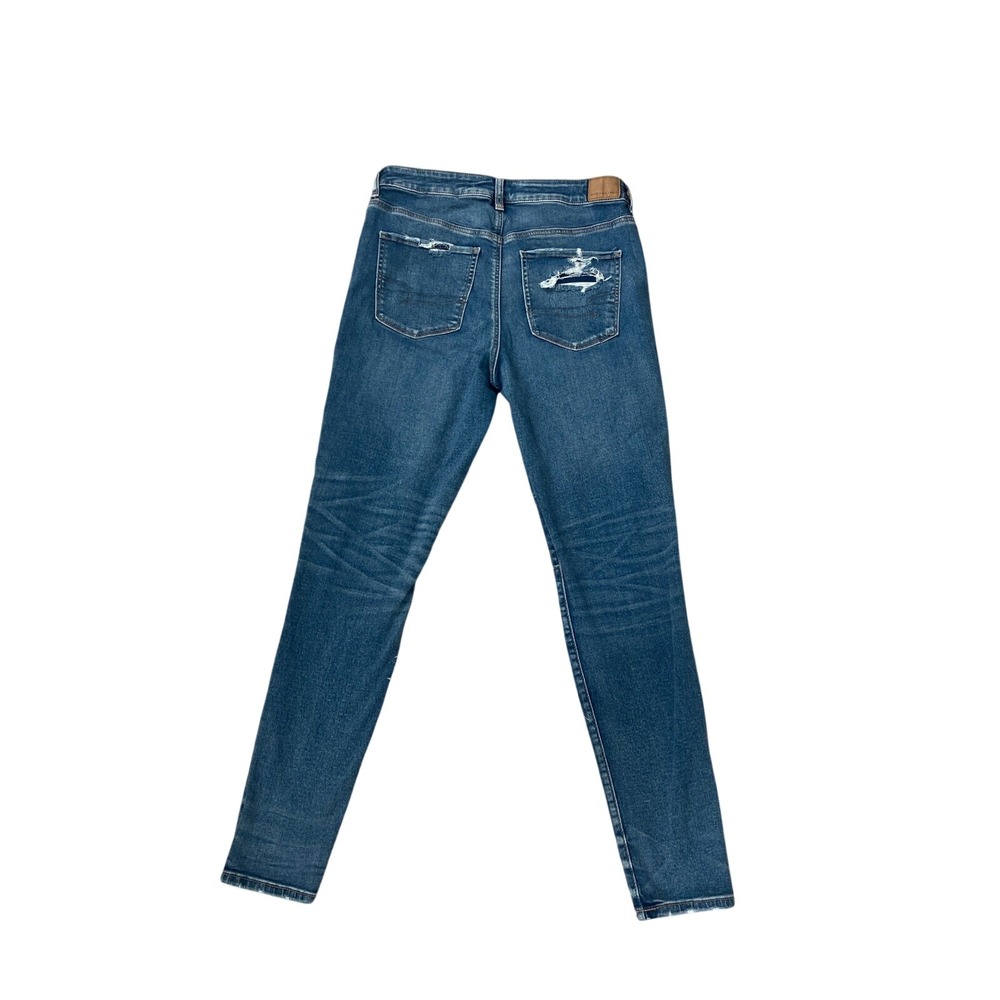 American Eagle Womens High Waisted Blue Distressed Skinny Jeans Long Size 14 - Picture 8 of 10